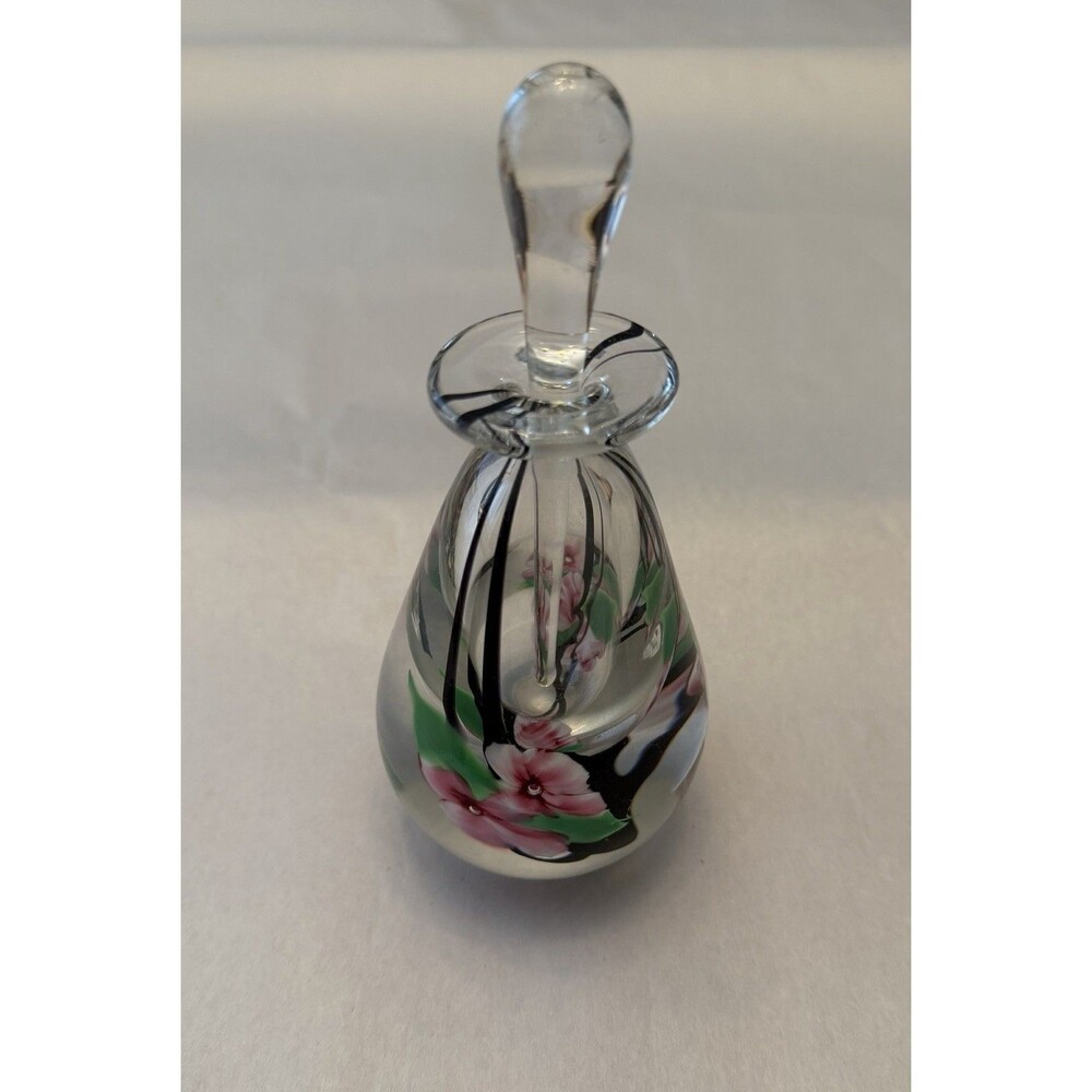 Vintage Perfume Bottle Raymond D Matthews Jr Blown Glass With Pink Florals